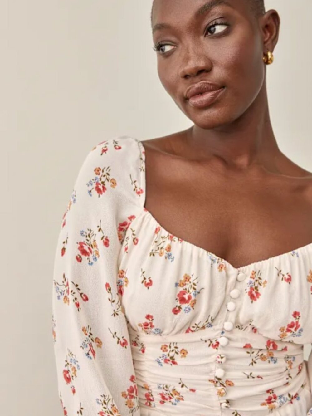 Reformation Cooper Floral Ruched Button Front Top